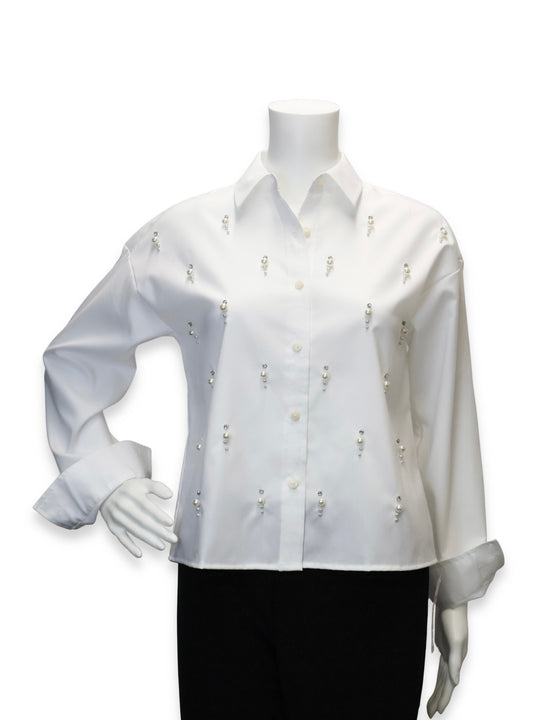 204597 - Marina Long Sleeve Pearl Blouse-02-Tops/Blouses-Foxcroft-Krista Anne's Boutique, Women's Fashion and Accessories Located in Oklahoma City, OK and Black Mountain, NC