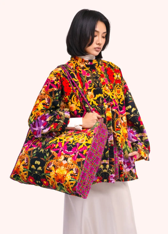 VQT5 - Botanical Kaleidoscope Velvet Quilted Tote-09-Accessories-Powder-Krista Anne's Boutique, Women's Fashion and Accessories Located in Oklahoma City, OK and Black Mountain, NC
