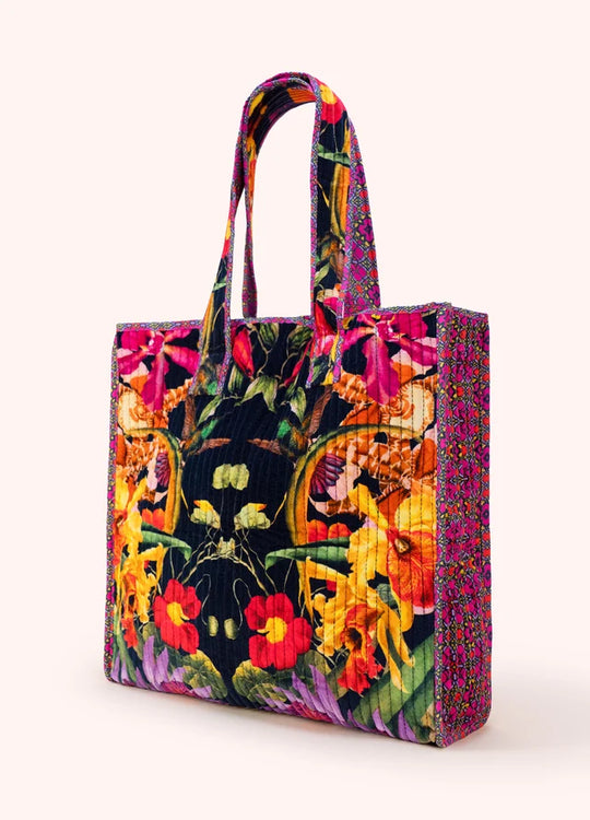 VQT5 - Botanical Kaleidoscope Velvet Quilted Tote-09-Accessories-Powder-Krista Anne's Boutique, Women's Fashion and Accessories Located in Oklahoma City, OK and Black Mountain, NC