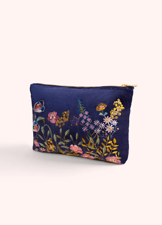 VZP33 - Embroidered Floral Hedgerow Zip Pouch-09-Accessories-Powder-Krista Anne's Boutique, Women's Fashion and Accessories Located in Oklahoma City, OK and Black Mountain, NC