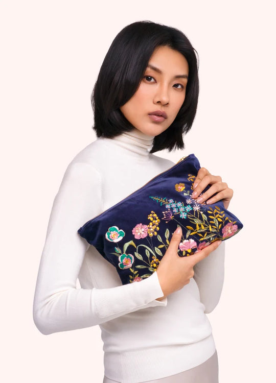 VZP33 - Embroidered Floral Hedgerow Zip Pouch-09-Accessories-Powder-Krista Anne's Boutique, Women's Fashion and Accessories Located in Oklahoma City, OK and Black Mountain, NC
