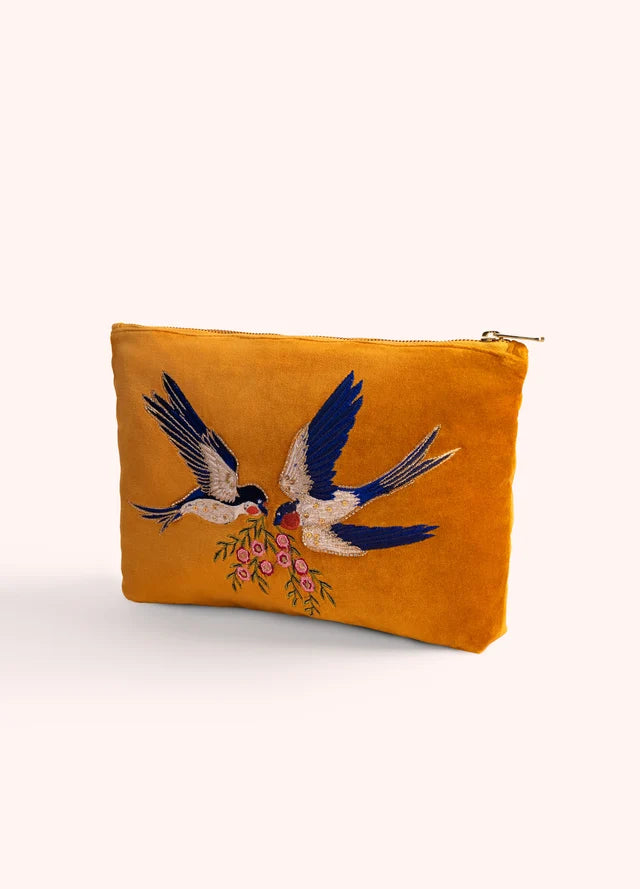 VZP34 - Embroidered Swallow Zip Pouch-09-Accessories-Powder-Krista Anne's Boutique, Women's Fashion and Accessories Located in Oklahoma City, OK and Black Mountain, NC