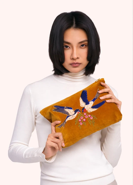 VZP34 - Embroidered Swallow Zip Pouch-09-Accessories-Powder-Krista Anne's Boutique, Women's Fashion and Accessories Located in Oklahoma City, OK and Black Mountain, NC