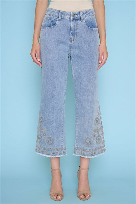 Z6969 - Embroidered Hem Jeans-04-Bottoms-Picadilly-Krista Anne's Boutique, Women's Fashion and Accessories Located in Oklahoma City, OK and Black Mountain, NC