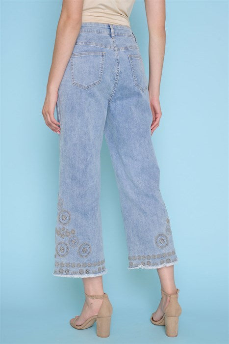 Z6969 - Embroidered Hem Jeans-04-Bottoms-Picadilly-Krista Anne's Boutique, Women's Fashion and Accessories Located in Oklahoma City, OK and Black Mountain, NC