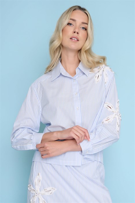 ZM209BZ - Beaded Applique Blouse-02-Tops/Blouses-Picadilly-Krista Anne's Boutique, Women's Fashion and Accessories Located in Oklahoma City, OK and Black Mountain, NC