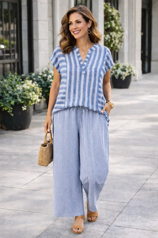NB1135PA - Striped Pull On Wide Leg Pant-01-Jackets/Blazers-Pine Apparel-Krista Anne's Boutique, Women's Fashion and Accessories Located in Oklahoma City, OK and Black Mountain, NC