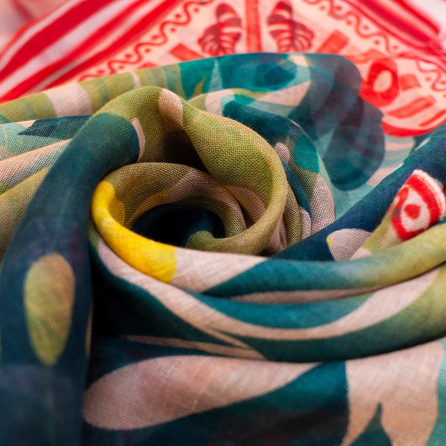 LIN38 - Exotic Leaves Scarf-08-Scarves/Wraps-Powder-Krista Anne's Boutique, Women's Fashion and Accessories Located in Oklahoma City, OK and Black Mountain, NC