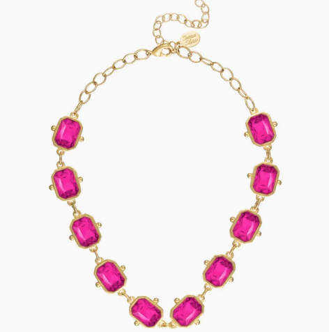 3896HP - Hot Pink Rectangle Crystal Choker Necklace