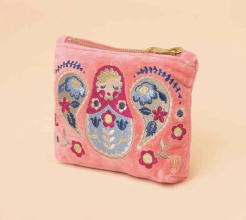 VMP18 - Matryoshka Doll Velvet Embroidered Mini Pouch-12-Gifts-Powder-Krista Anne's Boutique, Women's Fashion and Accessories Located in Oklahoma City, OK