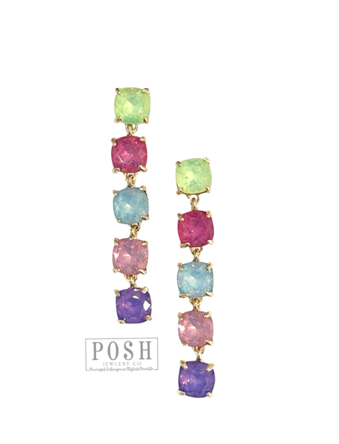 9PE387 - Square rhinestone drop earring-10-Jewelry-Pink Panache Brands-Krista Anne's Boutique, Women's Fashion and Accessories Located in Oklahoma City, OK and Black Mountain, NC