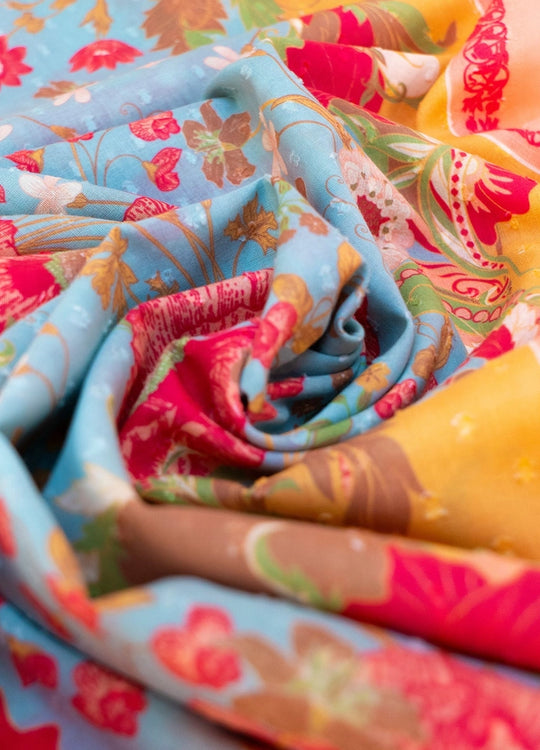 CSC6 - Paisley Poppies Cotton Scarf-08-Scarves/Wraps-Powder-Krista Anne's Boutique, Women's Fashion and Accessories Located in Oklahoma City, OK and Black Mountain, NC