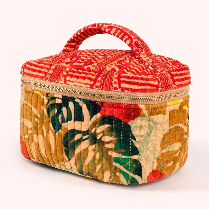 QVC2 - Exotic Leaves Quilted Vanity Case-09-Accessories-Powder-Krista Anne's Boutique, Women's Fashion and Accessories Located in Oklahoma City, OK and Black Mountain, NC