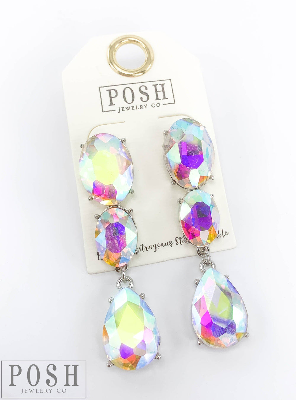 9PE223 - Rhinestone oval and teardrop earring-10-Jewelry-Pink Panache Brands-Krista Anne's Boutique, Women's Fashion and Accessories Located in Oklahoma City, OK and Black Mountain, NC