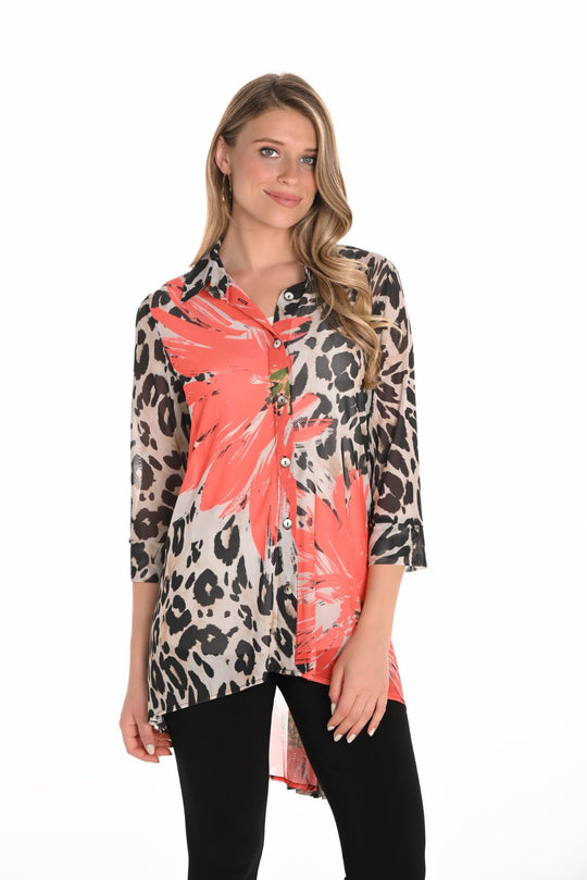 251401 - Pleated Back Button Down Tunic-02-Tops/Blouses-Frank Lyman-Krista Anne's Boutique, Women's Fashion and Accessories Located in Oklahoma City, OK and Black Mountain, NC