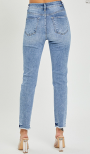RDP5566 - High Rise Frayed Hem Relaxed Skinny Jeans