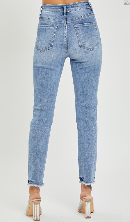 RDP5566 - High Rise Frayed Hem Relaxed Skinny Jeans