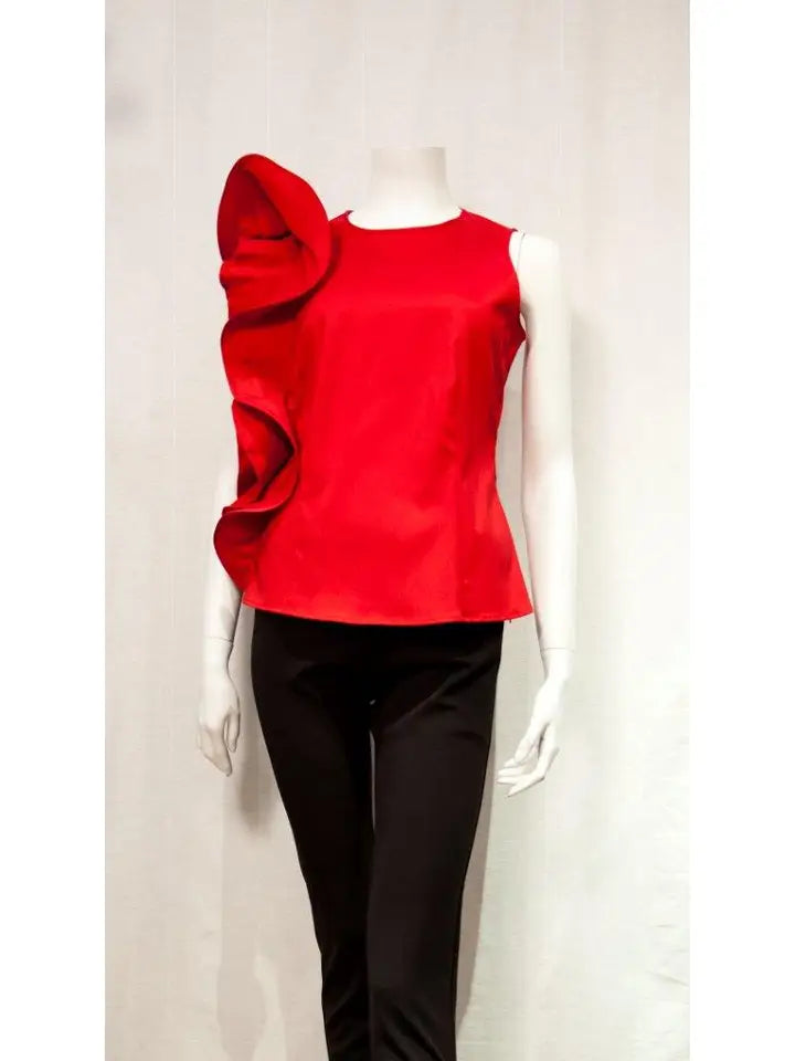 S18006 - Side Ruffle Top-Samuel Dong-Krista Anne's Boutique, Women's Fashion and Accessories Located in Oklahoma City, OK and Black Mountain, NC