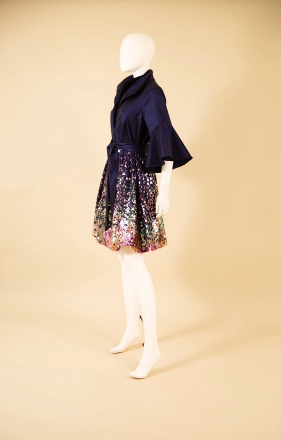 F26044 - Sequin Bubble Dress w/ Flared Half Sleeves