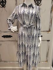 6160107 - Peacock Feather Print 3/4 Sleeve Dress