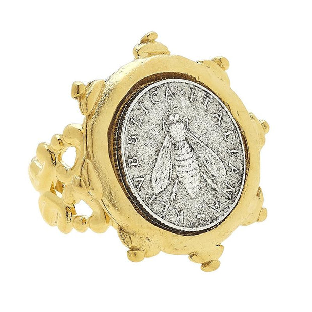 9613BG - Florence Italian Bee Coin Ring