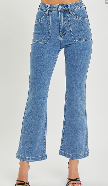 RDP5608 - High Rise Front Patch Pocket Ankle Flare Jeans
