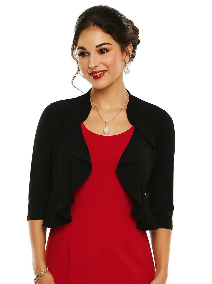 L11490F - Knit Open Front Ruffle Bolero-01-Jackets/Blazers-Pine Apparel-Krista Anne's Boutique, Women's Fashion and Accessories Located in Oklahoma City, OK and Black Mountain, NC