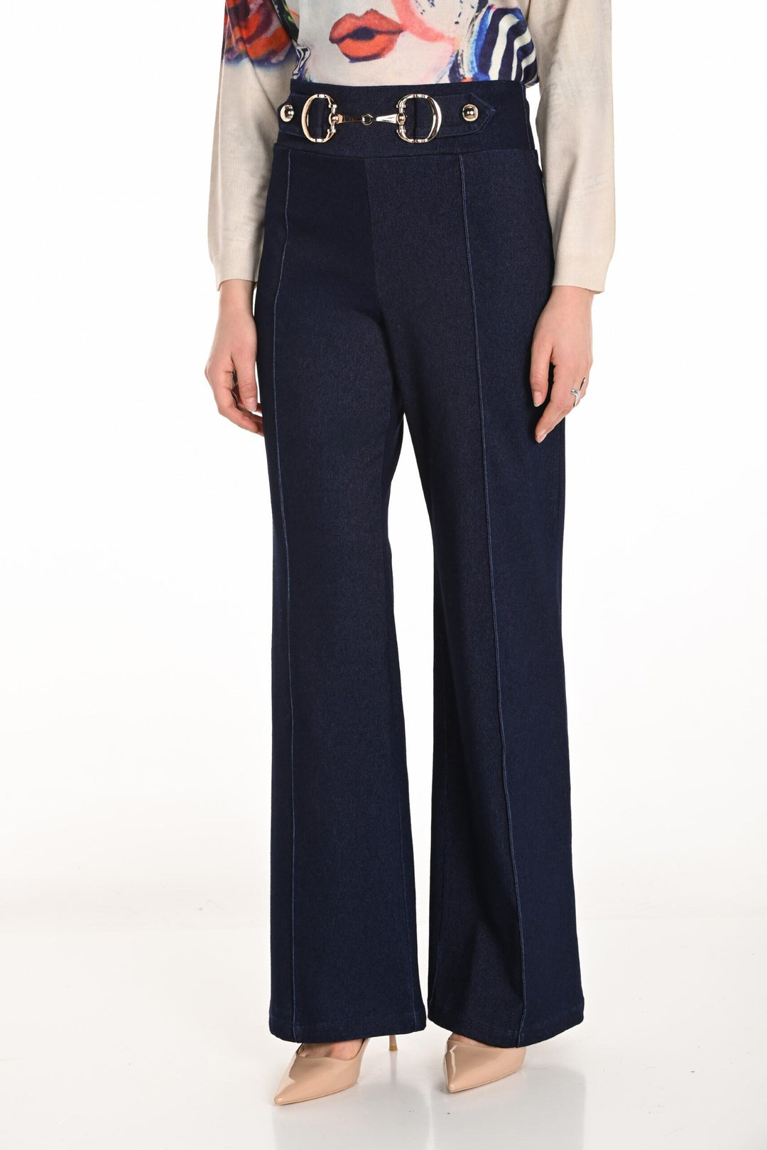 253756 - Horse Bit Belt Wide Leg Pant-04-Bottoms-Frank Lyman-Krista Anne's Boutique, Women's Fashion and Accessories Located in Oklahoma City, OK and Black Mountain, NC