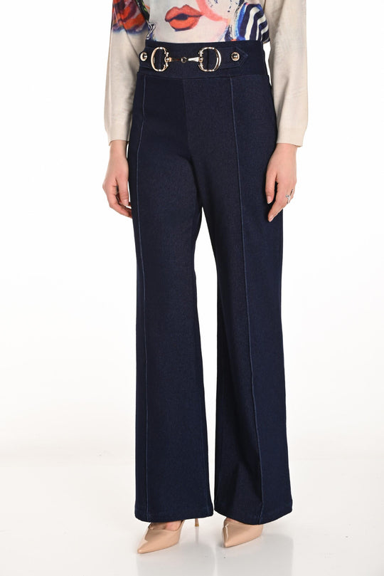 253756 - Horse Bit Belt Wide Leg Pant-04-Bottoms-Frank Lyman-Krista Anne's Boutique, Women's Fashion and Accessories Located in Oklahoma City, OK and Black Mountain, NC