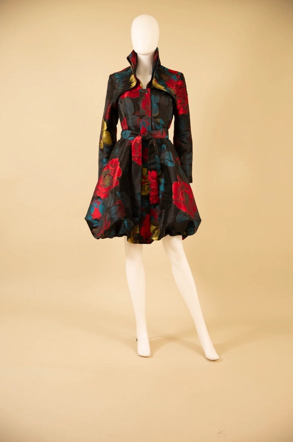 F22028 - Floral Brocade Bubble Coat Dress-06-Dresses/Jumpsuits-Samuel Dong-Krista Anne's Boutique, Women's Fashion and Accessories Located in Oklahoma City, OK and Black Mountain, NC