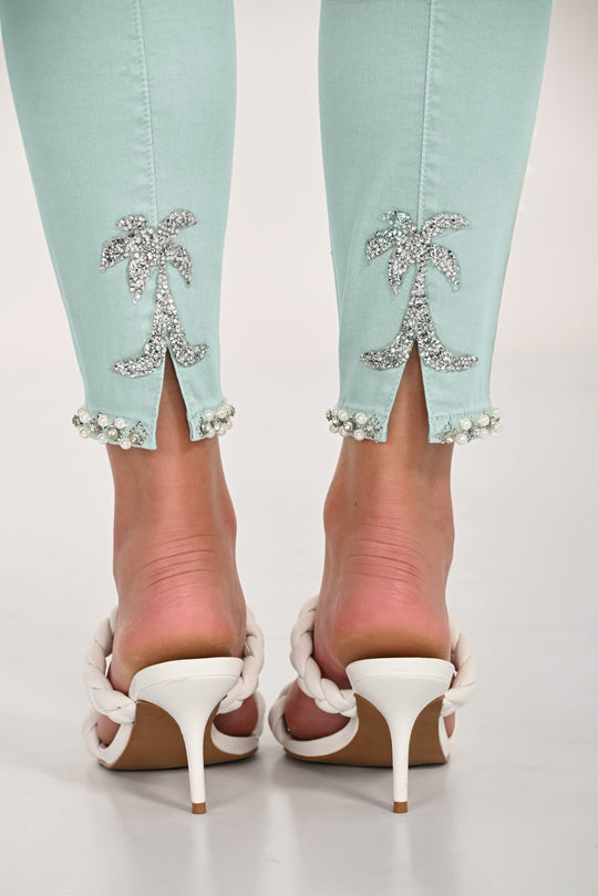 261661 - Palm Tree Crystal Crop Jeans-04-Bottoms-Frank Lyman-Krista Anne's Boutique, Women's Fashion and Accessories Located in Oklahoma City, OK and Black Mountain, NC