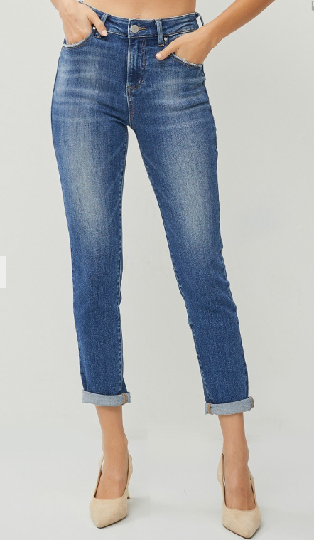 RDP5555 - High Rise Roll Up Relaxed Skinny Jeans-04-Bottoms-Risen Jeans-Krista Anne's Boutique, Women's Fashion and Accessories Located in Oklahoma City, OK and Black Mountain, NC