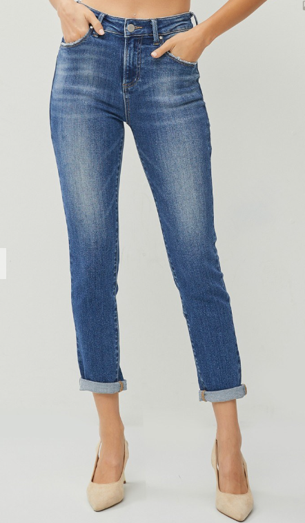 RDP5555 - High Rise Roll Up Relaxed Skinny Jeans