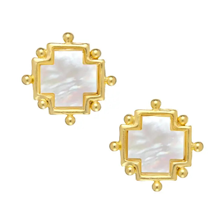 1874G - MOP Cross Stud Earrings-10-Jewelry-Susan Shaw-Krista Anne's Boutique, Women's Fashion and Accessories Located in Oklahoma City, OK and Black Mountain, NC