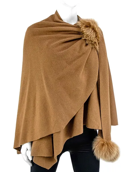 WRIM31 - Knit Wrap w/ Pull Through Loop & Fox Fur Trim-07-Coats/Outerwear-Mitchie's Matchings-Krista Anne's Boutique, Women's Fashion and Accessories Located in Oklahoma City, OK and Black Mountain, NC