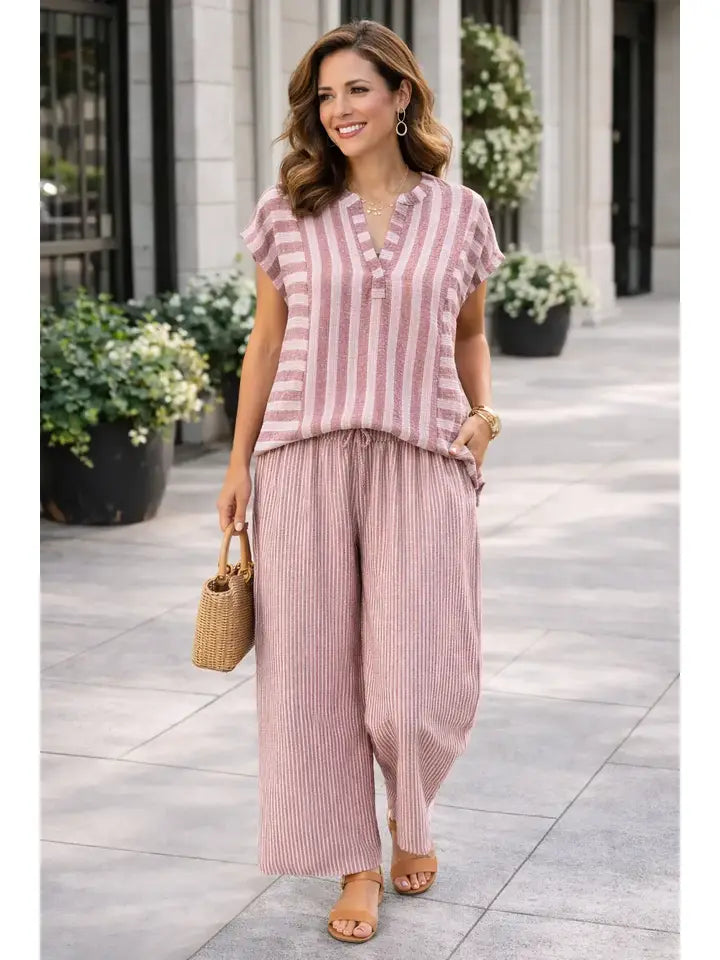 NB1135PA - Striped Pull On Wide Leg Pant-01-Jackets/Blazers-Pine Apparel-Krista Anne's Boutique, Women's Fashion and Accessories Located in Oklahoma City, OK and Black Mountain, NC