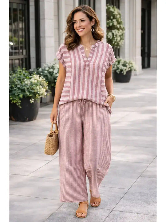 NB1135PA - Striped Pull On Wide Leg Pant-01-Jackets/Blazers-Pine Apparel-Krista Anne's Boutique, Women's Fashion and Accessories Located in Oklahoma City, OK and Black Mountain, NC