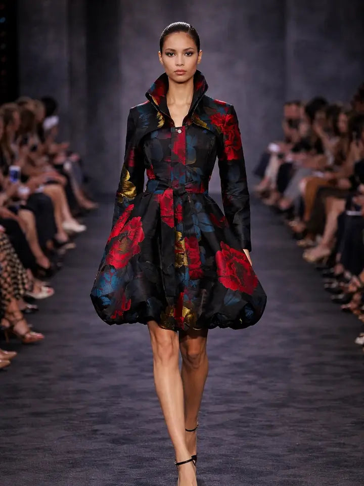 F22028 - Floral Brocade Bubble Coat Dress-06-Dresses/Jumpsuits-Samuel Dong-Krista Anne's Boutique, Women's Fashion and Accessories Located in Oklahoma City, OK and Black Mountain, NC