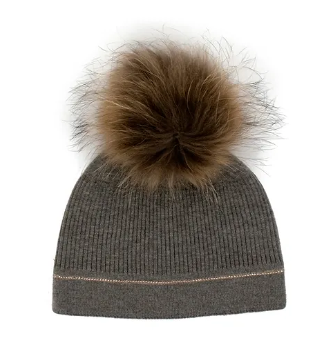 HTAN71 - Beanie w/ Fox Fur Pom-09-Accessories-Mitchie's Matchings-Krista Anne's Boutique, Women's Fashion and Accessories Located in Oklahoma City, OK and Black Mountain, NC