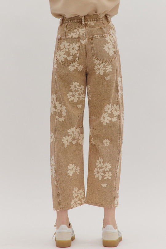 P28790 - Floral Print Straight Leg Jean-04-Bottoms-Aslan Rose-Krista Anne's Boutique, Women's Fashion and Accessories Located in Oklahoma City, OK and Black Mountain, NC
