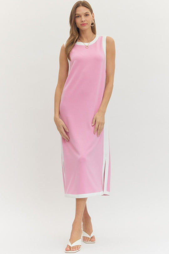 D28829 - Contrast Binding Midi Dress-06-Dresses/Jumpsuits-Entro-Krista Anne's Boutique, Women's Fashion and Accessories Located in Oklahoma City, OK and Black Mountain, NC