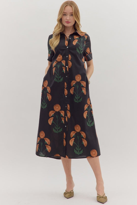 D28838 - Button-Front Floral Midi Dress-06-Dresses/Jumpsuits-Aslan Rose-Krista Anne's Boutique, Women's Fashion and Accessories Located in Oklahoma City, OK and Black Mountain, NC