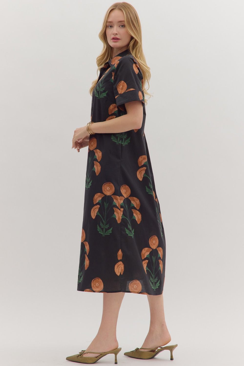 D28838 - Button-Front Floral Midi Dress-06-Dresses/Jumpsuits-Aslan Rose-Krista Anne's Boutique, Women's Fashion and Accessories Located in Oklahoma City, OK and Black Mountain, NC