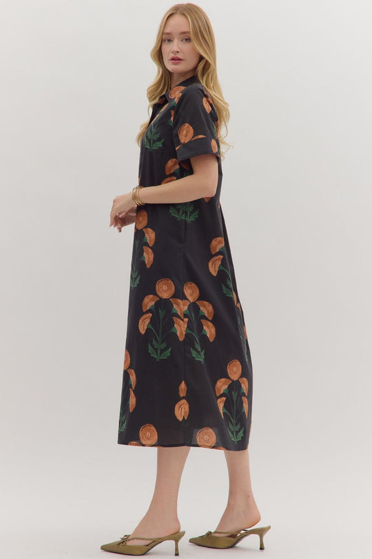 D28838 - Button-Front Floral Midi Dress-06-Dresses/Jumpsuits-Aslan Rose-Krista Anne's Boutique, Women's Fashion and Accessories Located in Oklahoma City, OK and Black Mountain, NC