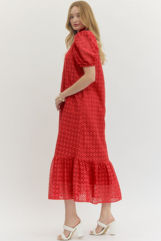 D29377 - Eyelet Midi Dress-06-Dresses/Jumpsuits-Entro-Krista Anne's Boutique, Women's Fashion and Accessories Located in Oklahoma City, OK and Black Mountain, NC