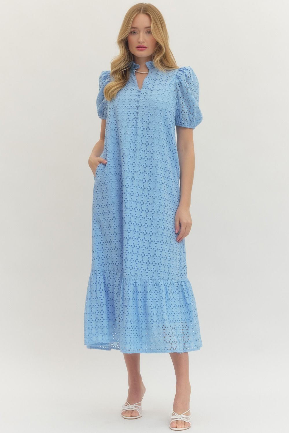 D29377 - Eyelet Midi Dress-06-Dresses/Jumpsuits-Entro-Krista Anne's Boutique, Women's Fashion and Accessories Located in Oklahoma City, OK and Black Mountain, NC