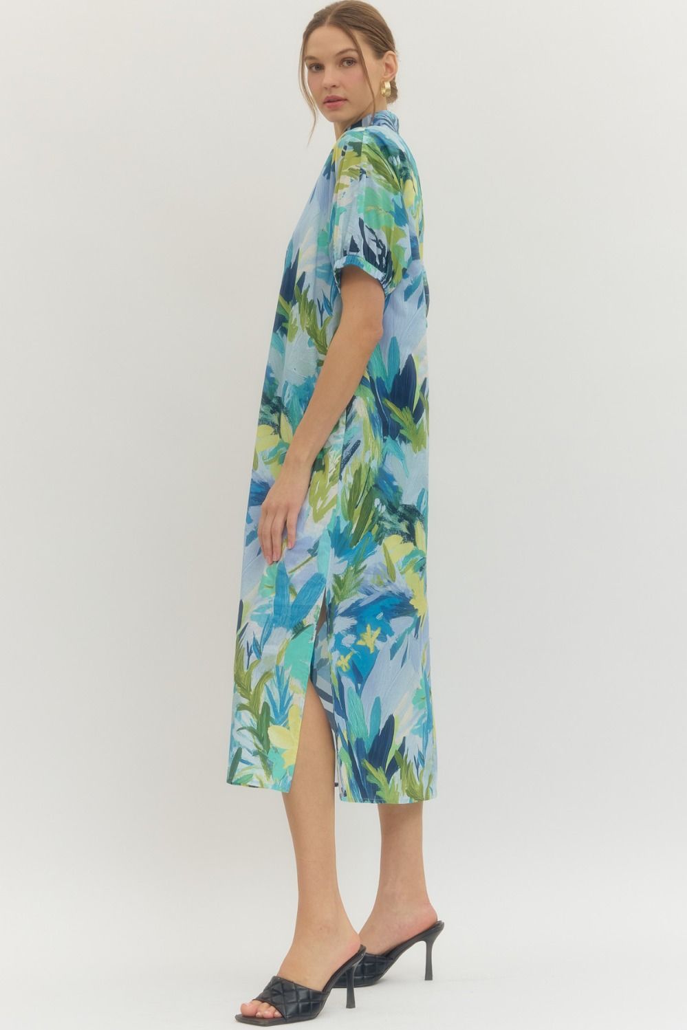 D29378 - Palm Print Midi Dress-06-Dresses/Jumpsuits-Entro-Krista Anne's Boutique, Women's Fashion and Accessories Located in Oklahoma City, OK and Black Mountain, NC