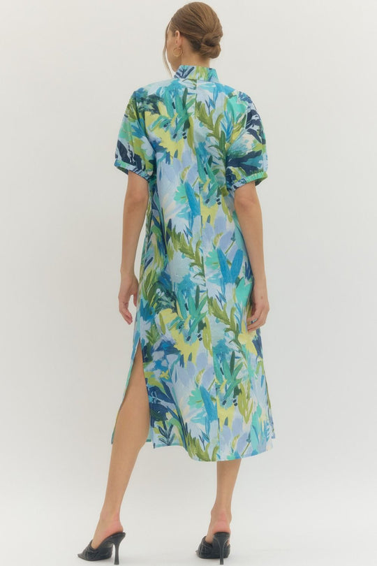 D29378 - Palm Print Midi Dress-06-Dresses/Jumpsuits-Entro-Krista Anne's Boutique, Women's Fashion and Accessories Located in Oklahoma City, OK and Black Mountain, NC