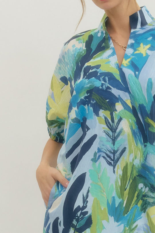 D29378 - Palm Print Midi Dress-06-Dresses/Jumpsuits-Entro-Krista Anne's Boutique, Women's Fashion and Accessories Located in Oklahoma City, OK and Black Mountain, NC