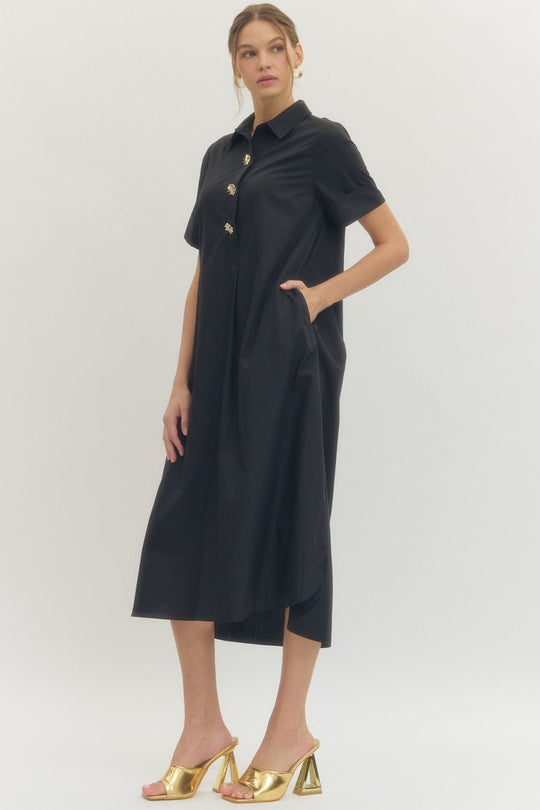 D29516 - Triple Gold Button Dress-06-Dresses/Jumpsuits-Entro-Krista Anne's Boutique, Women's Fashion and Accessories Located in Oklahoma City, OK and Black Mountain, NC